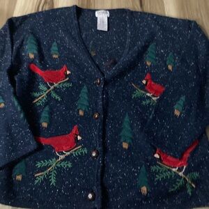 Vintage PBJ Sport knit Sweater Womens XL  Bird Christmas Cardigan
